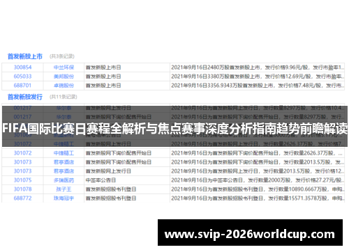 FIFA国际比赛日赛程全解析与焦点赛事深度分析指南趋势前瞻解读